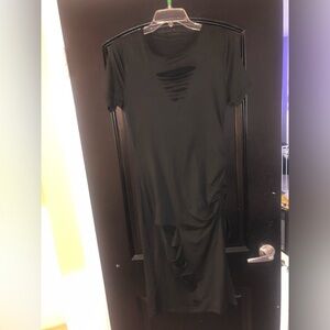 Dress with cleavageg and thigh high slits.